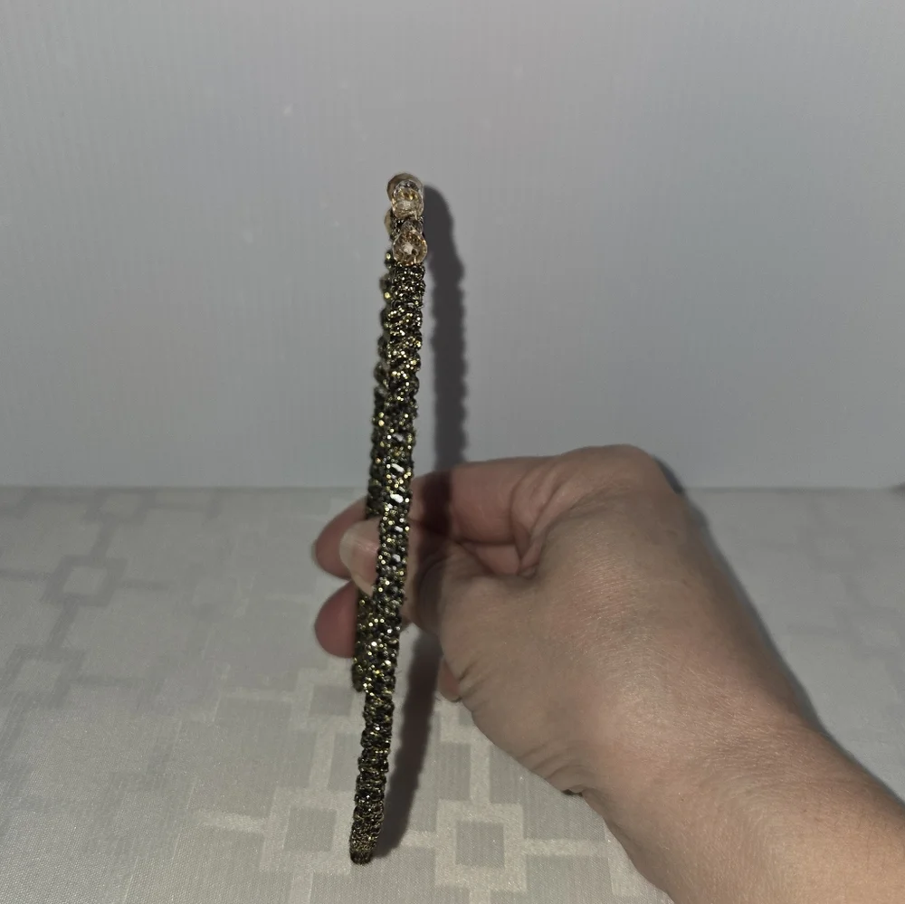 Gold Beaded Headband, Black & Gold Wrapped